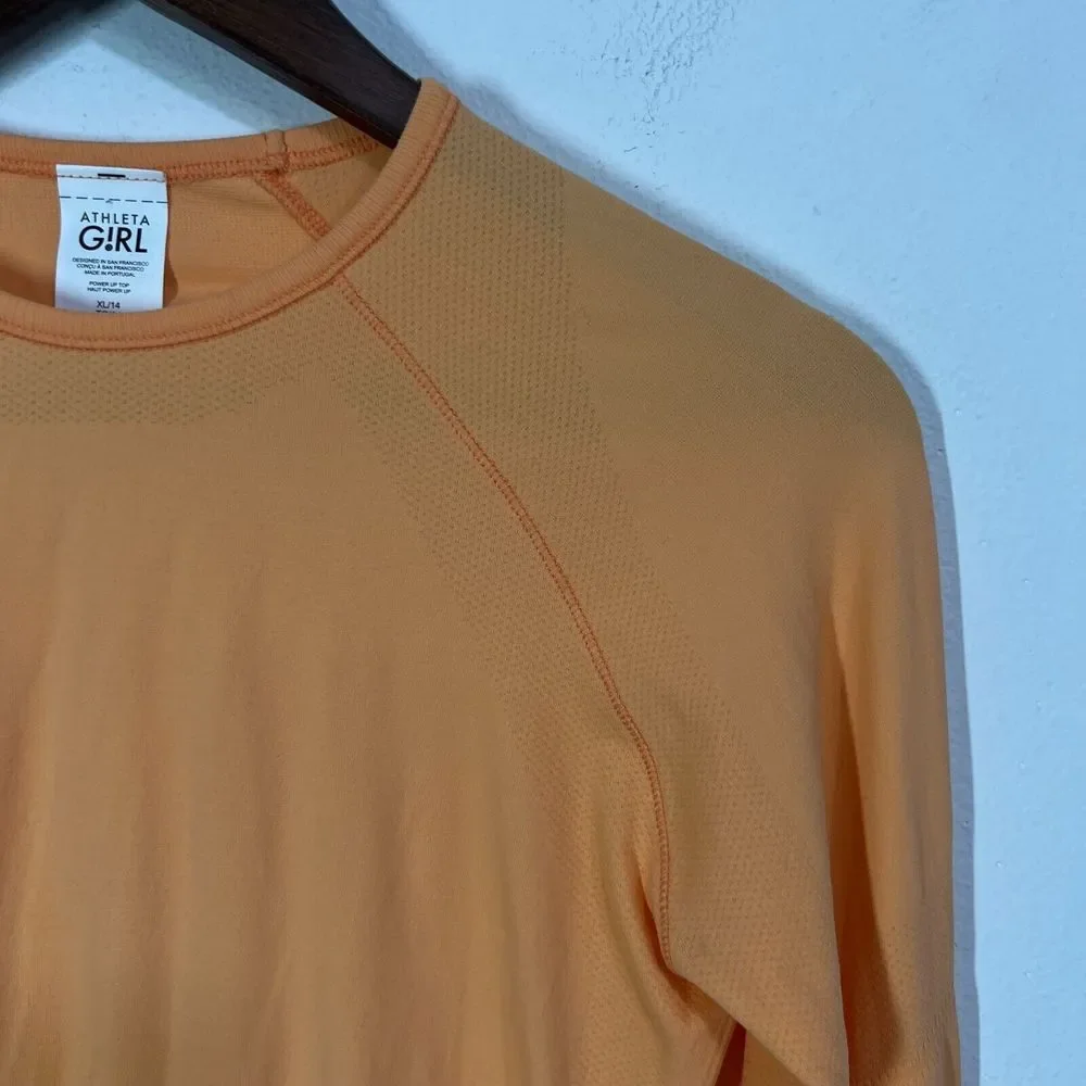 Athleta Girl Power Up Top Seamless Long Sleeve Girls XL Orange‎ Stretch Comfy